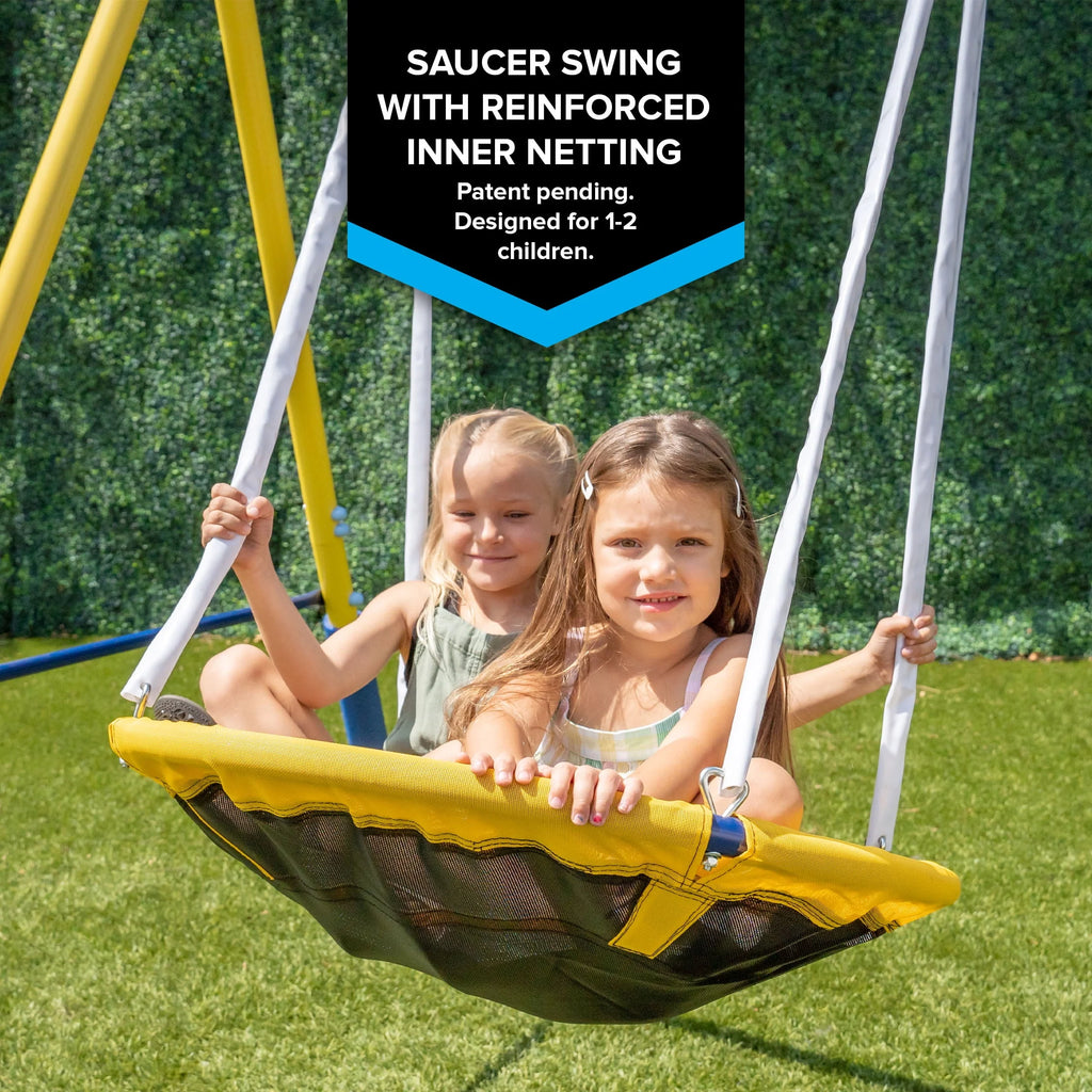 Metal Swing Set with Saucer Swing and Glider Swing A40113