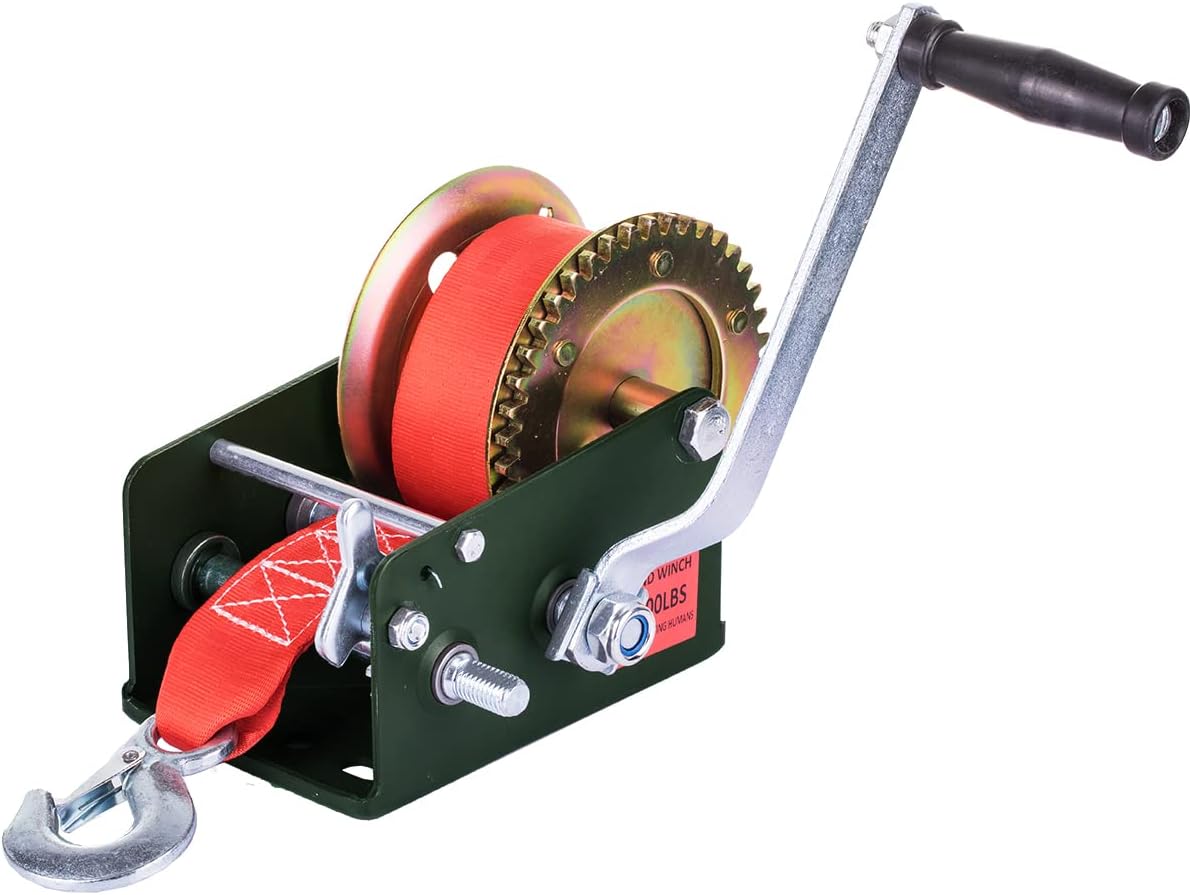 Green 2500lbs 2 Gear Manual Crank Winch with Nylon Strap, Pack of 2 E648449