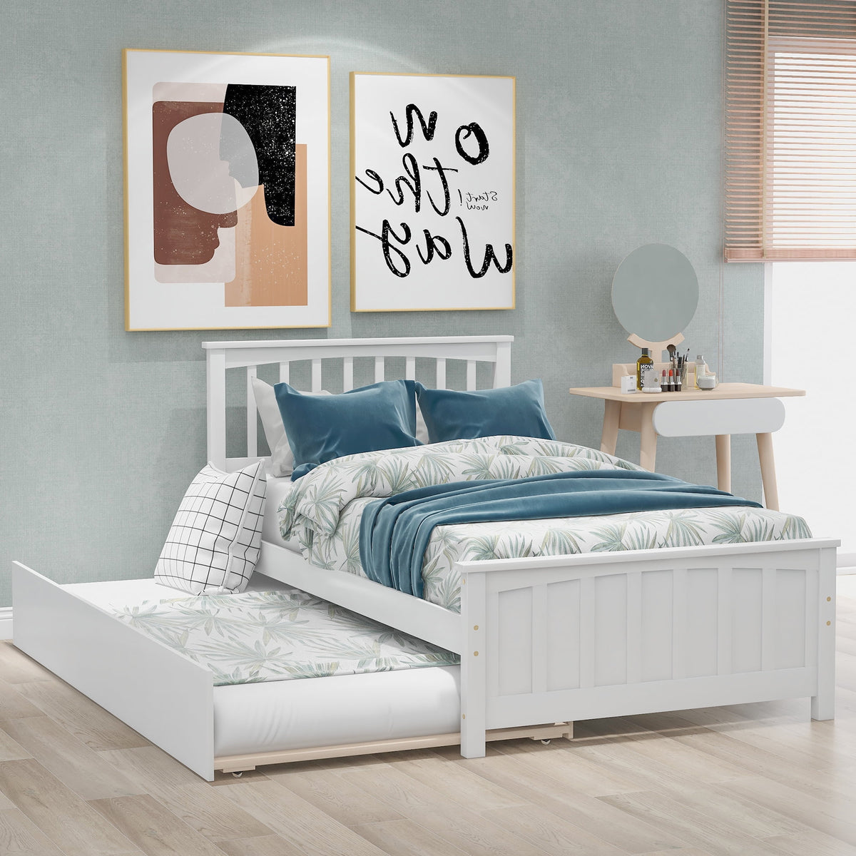White Twin Bed Frame with Trundle X6066