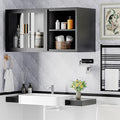 Black Over Toilet Wall Mounted Metal Cabinet with Two Glass Doors and Shelves U134