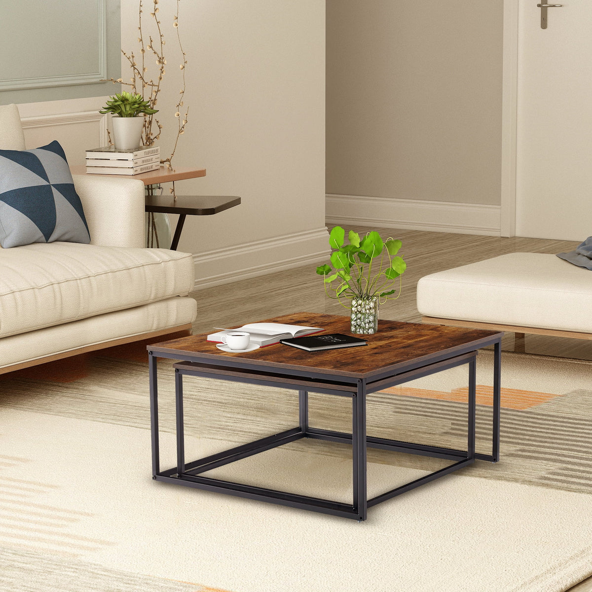 Brown Wood Nesting Coffee Table Set I534