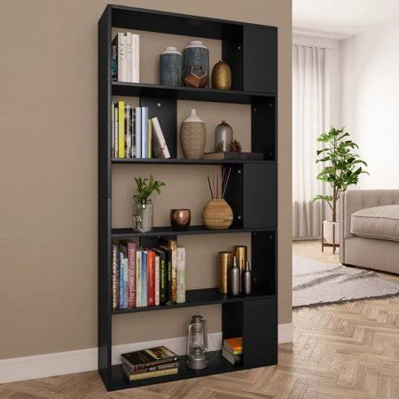 Black 31.5 inch x 9.4 inch x 62.6 inch Chipboard Book Cabinet/Room Divider Z19085