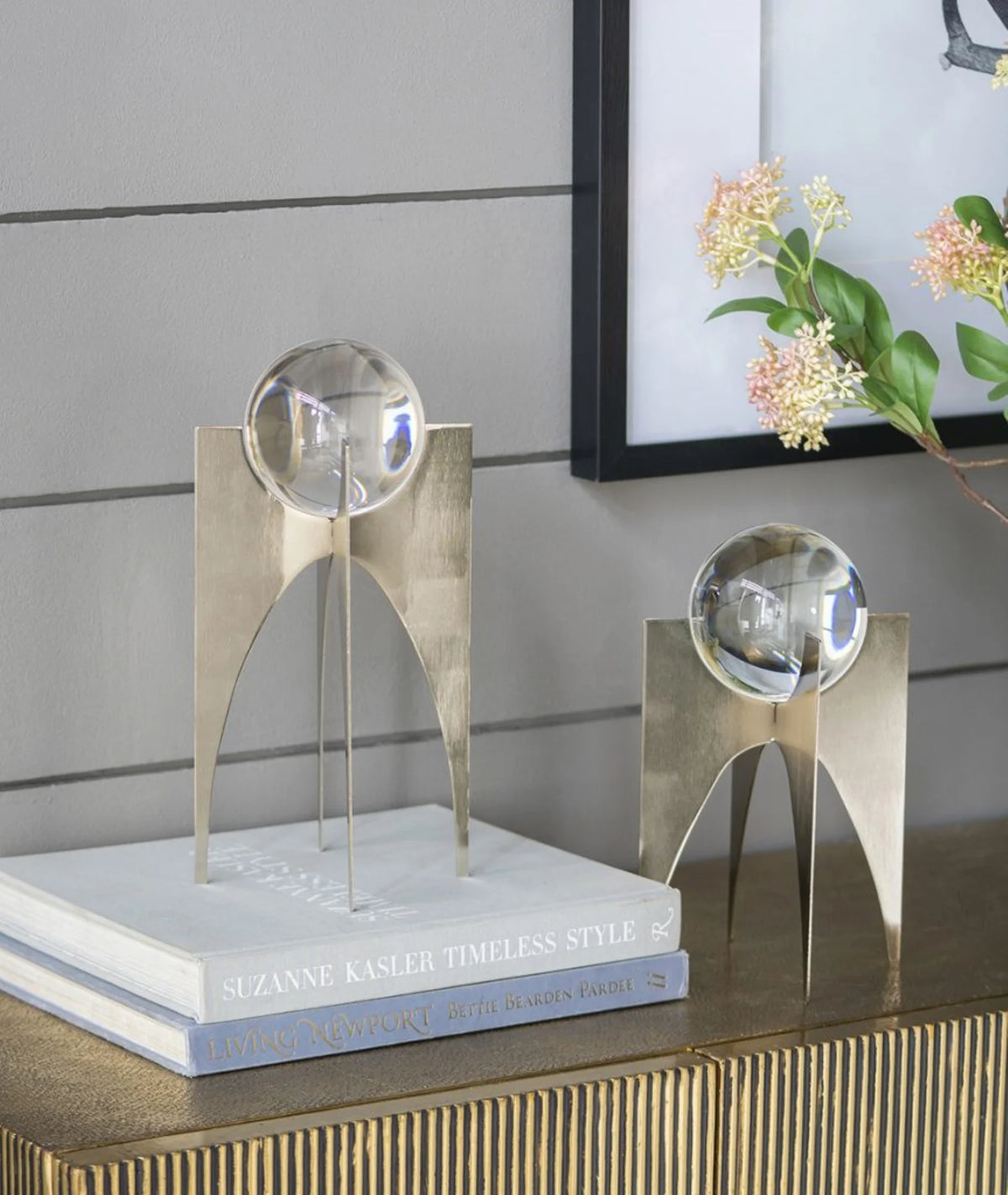 Silver Crystal Ball Statues with Stand 2ct D45557