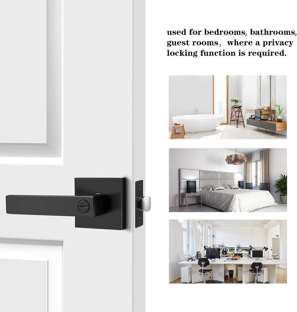 8 Pack Square Privacy Door Levers Locksets in Matte Black Finish D2755