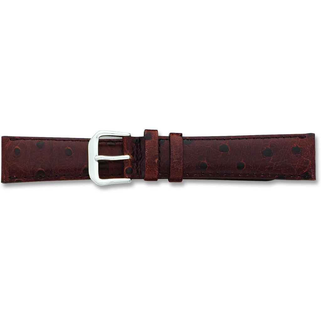Brown Ostrich Grain Leather Watch Band 19Mm Silver Q811821