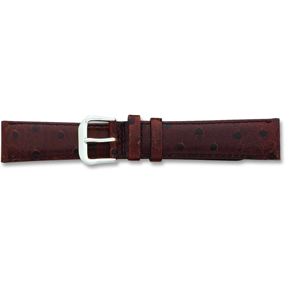 Brown Ostrich Grain Leather Watch Band 19Mm Silver Q811821