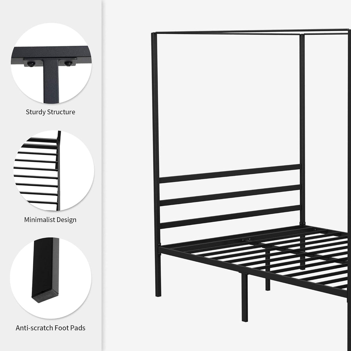 Queen Size Metal Canopy Bed Frame with Built-in Headboard Y398795