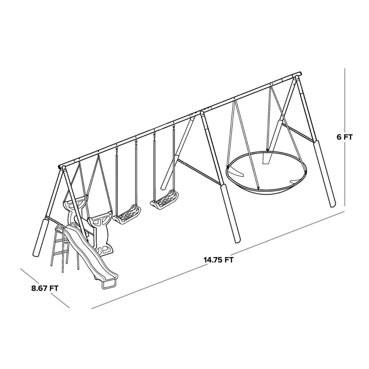 Metal Swing Set with Saucer Swing and Glider Swing A40113