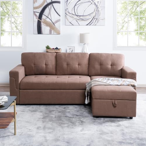 Dark Gray Velvet Reversible Sleeper Sectional Sofa F68340