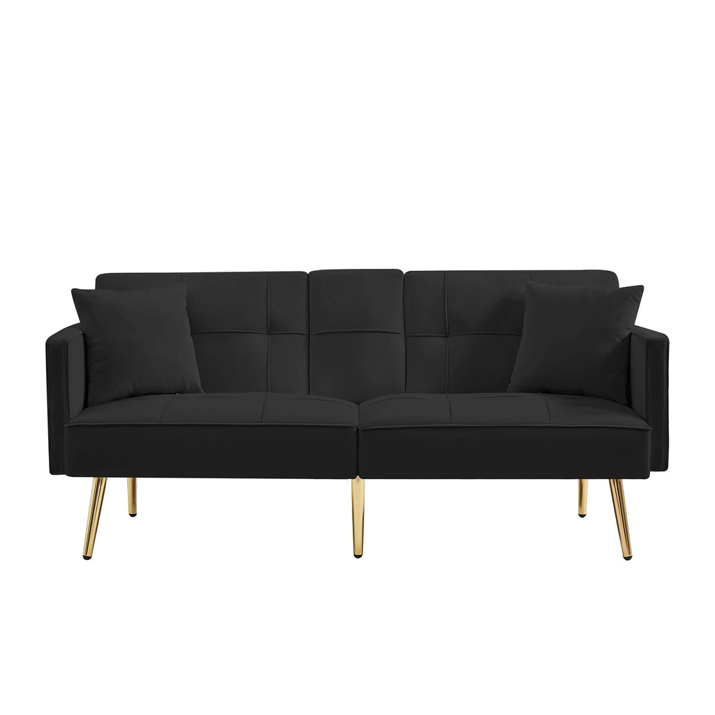 Convertible Sofa Bed Velvet Metal Legs Cream White E13949