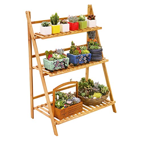 3 Tier Bamboo Foldable Plant Stand Shelf Rack R536588