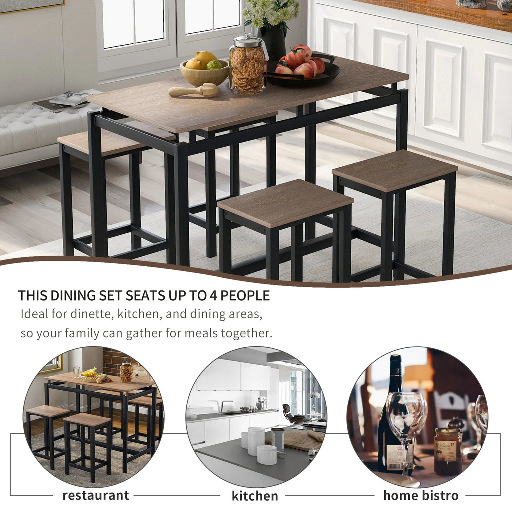 5-Piece Dark Brown Bar Table and Chairs Set B17729