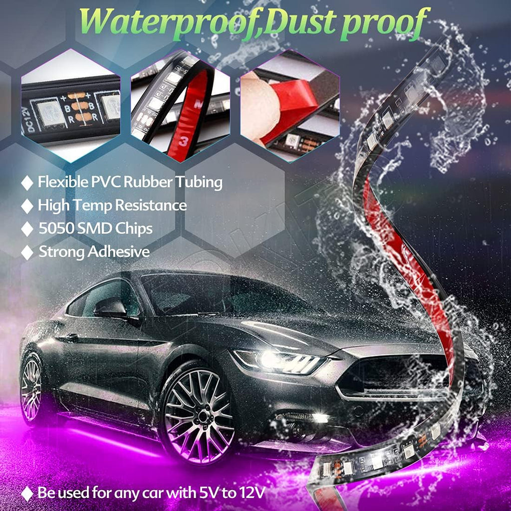 Car LED Underglow Lights Kit 4PCS+4PCS Underbody Neon Accent Lights with APP Bluetooth Remote Control DC12V RGB C93668