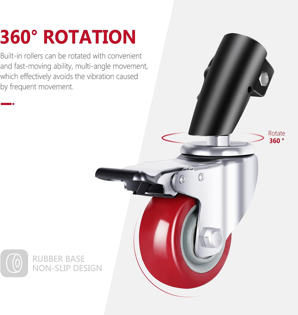 3-Pack Swivel Caster Wheels Set with 75mm Diameter, Durable Metal Construction and Rubber Base (Black) D998