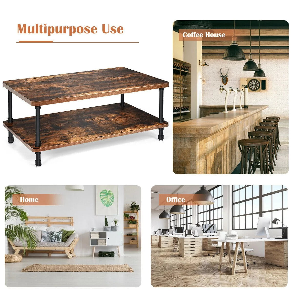 Industrial Coffee Table with Storage Shelf Z157