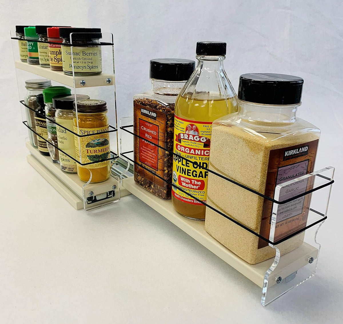 Combo 2 Tier Spice Rack Drawer and Storage Organizer Drawer Q9575