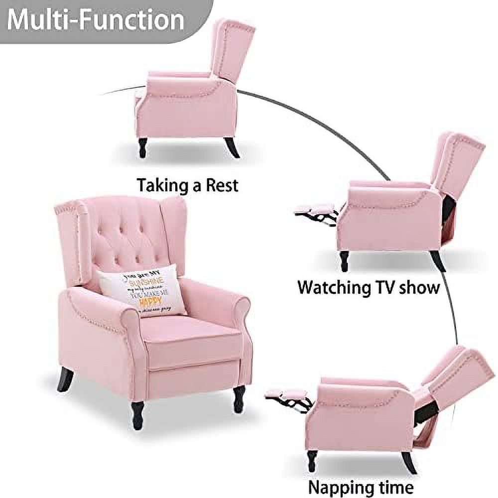 Pink Velvet Push Back Recliner Wingback Accent Chair G75412