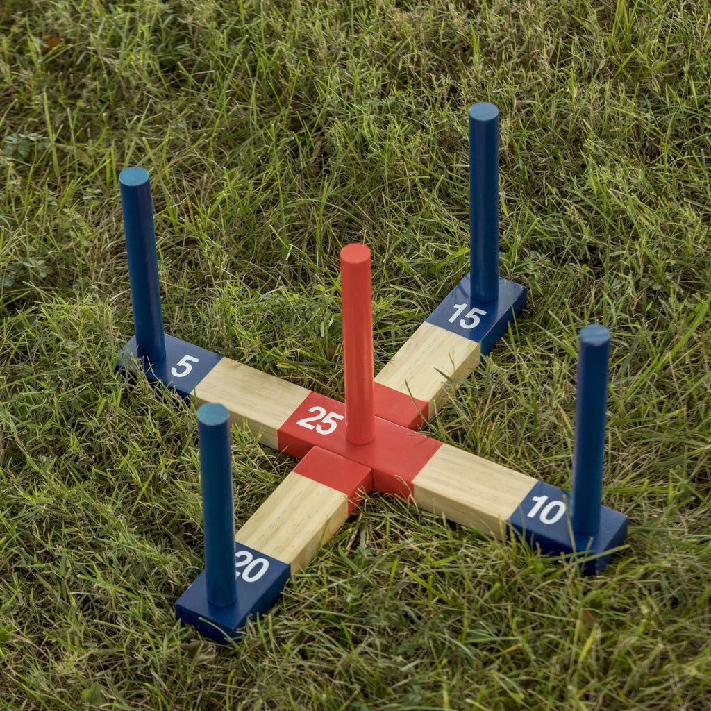 Compact Wood Ring Toss with 5-Peg Target and 4 Rope Toss Rings I1681