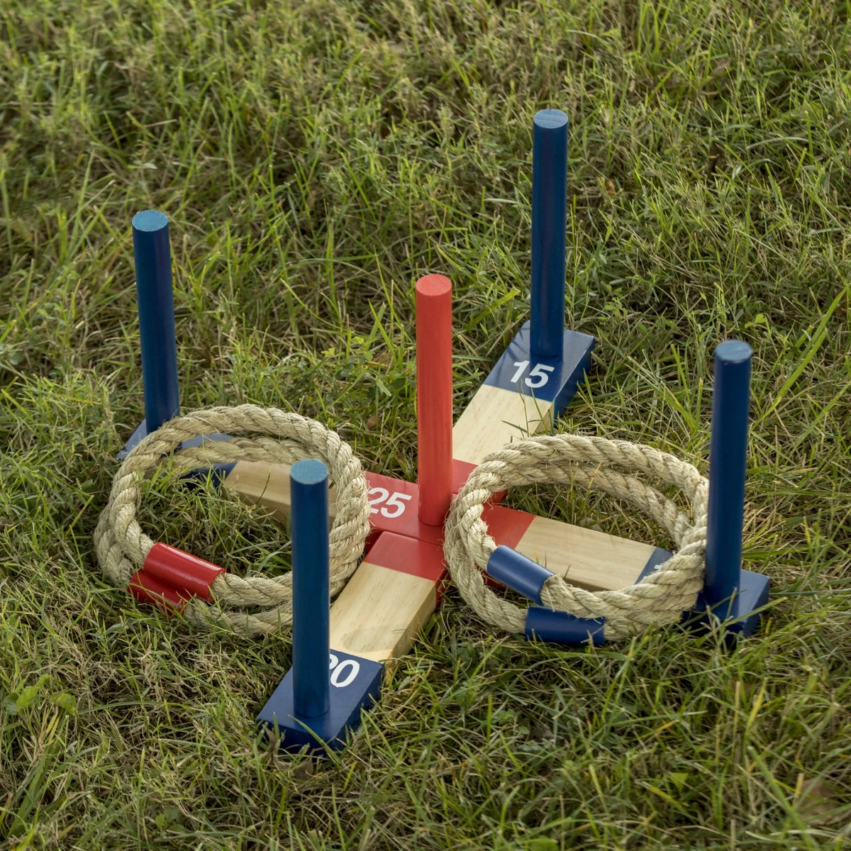 Compact Wood Ring Toss with 5-Peg Target and 4 Rope Toss Rings I1681