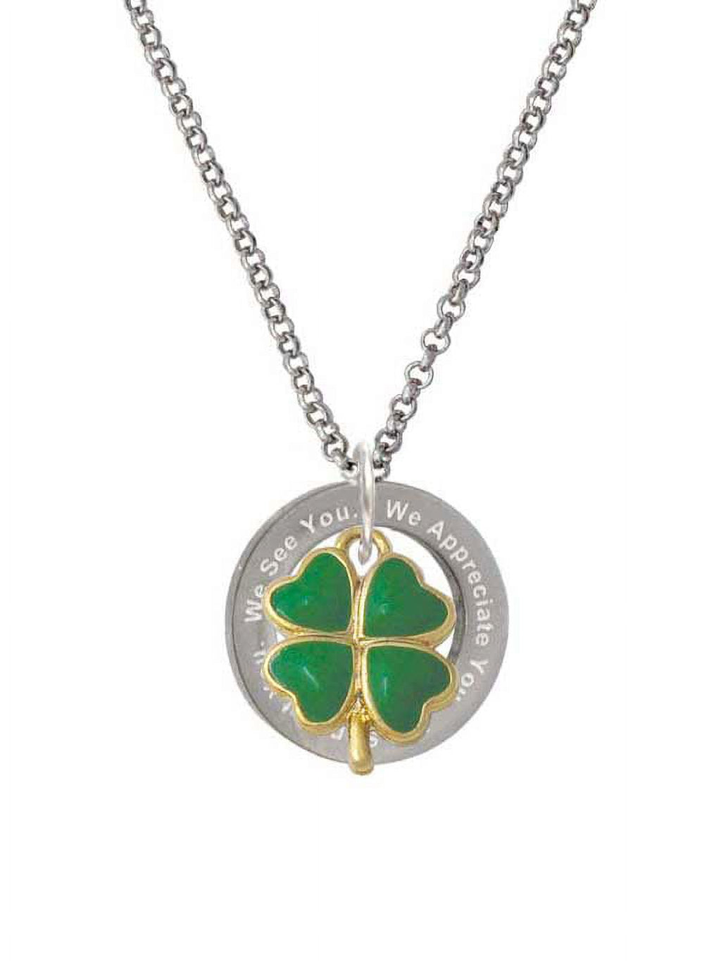 Opaque Green Four Leaf Clover Ring Necklace Y786