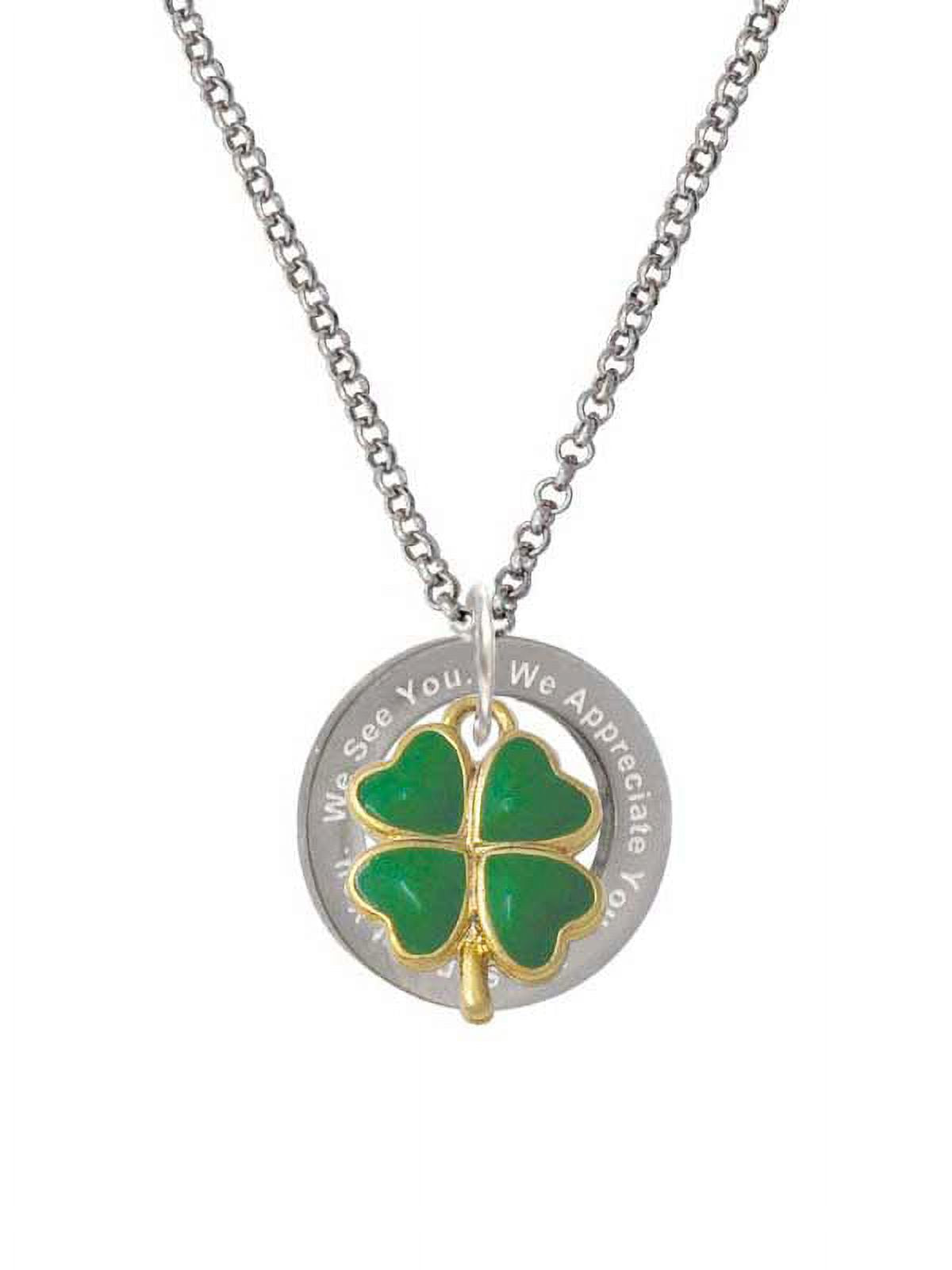 Opaque Green Four Leaf Clover Ring Necklace Y786