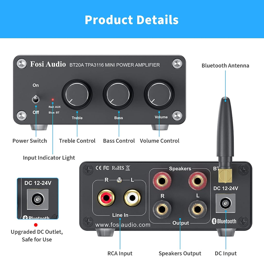 Bluetooth 5.0 Stereo Amplifier 100W x 2 with Power Supply, Pack of 2 K192
