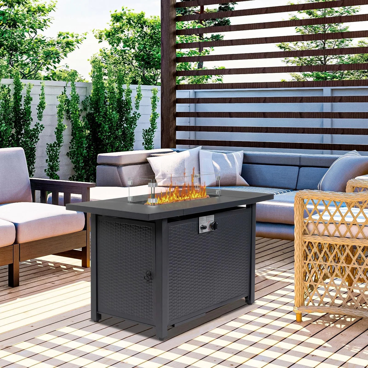 43'' Propane Fire Pit Table with Rain Cover and Wind Guard T29446