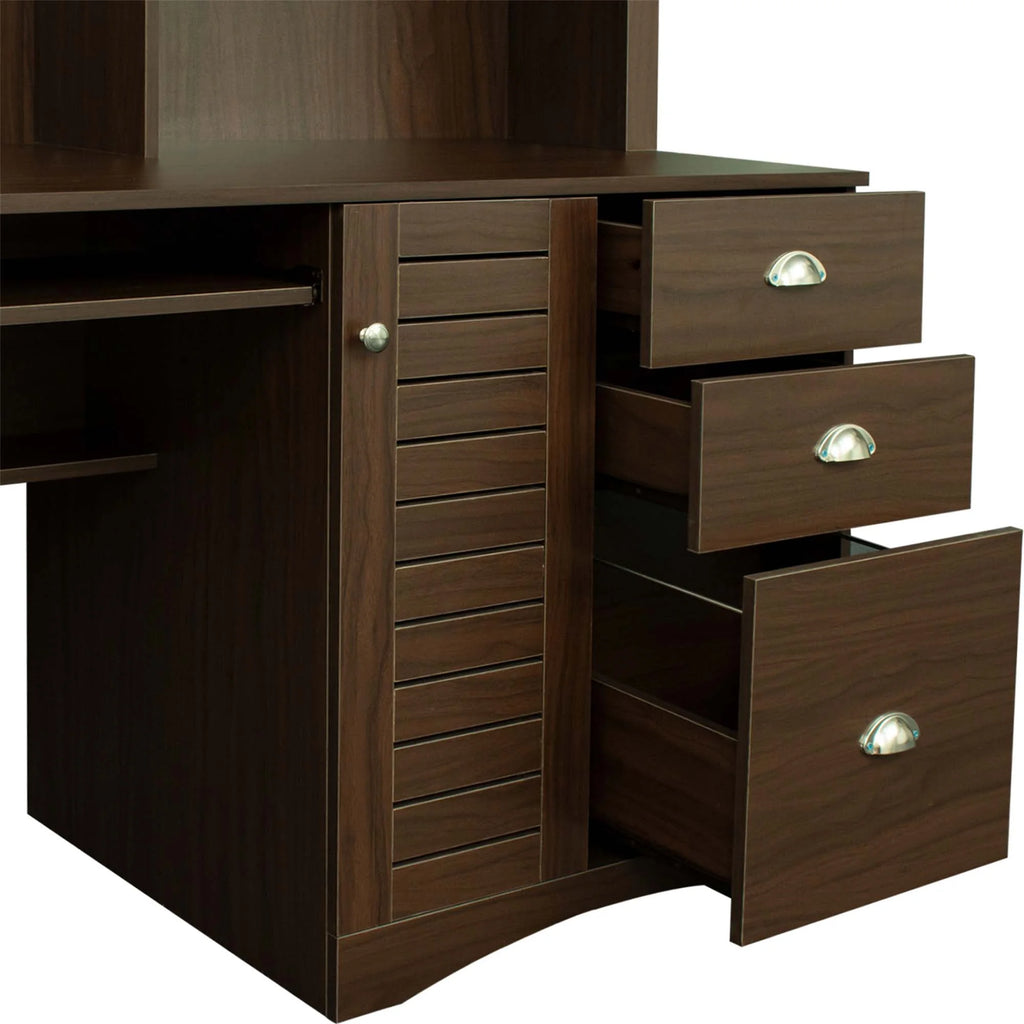 Walnut Computer Desk with Hutch and 3 Drawers U92458