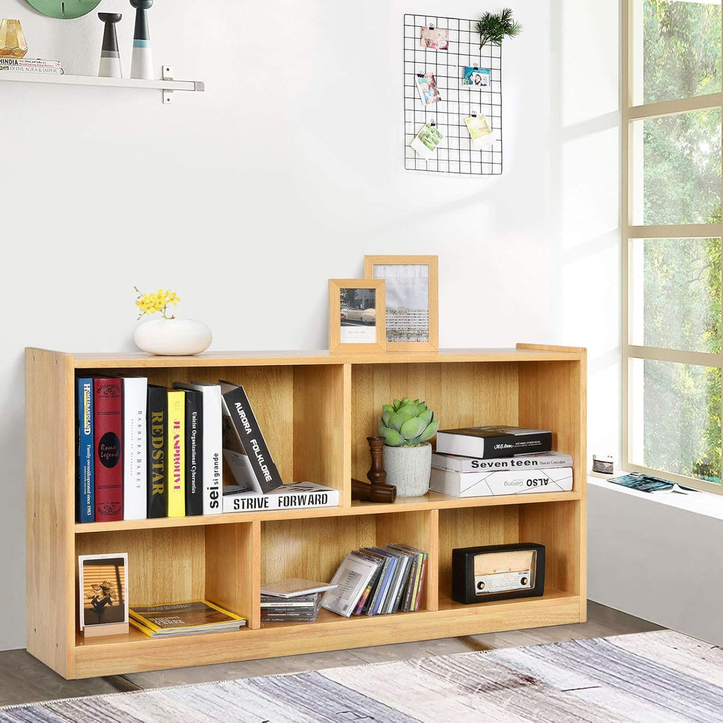 Natural Wooden 2 Tier 5 Cube Bookcase Y228