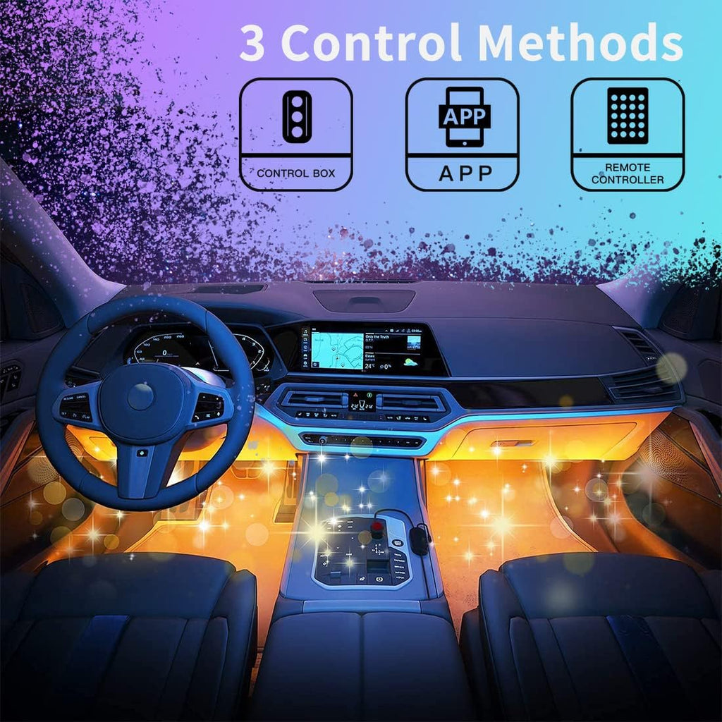 Car LED Underglow Lights Kit 4PCS+4PCS Underbody Neon Accent Lights with APP Bluetooth Remote Control DC12V RGB C93668