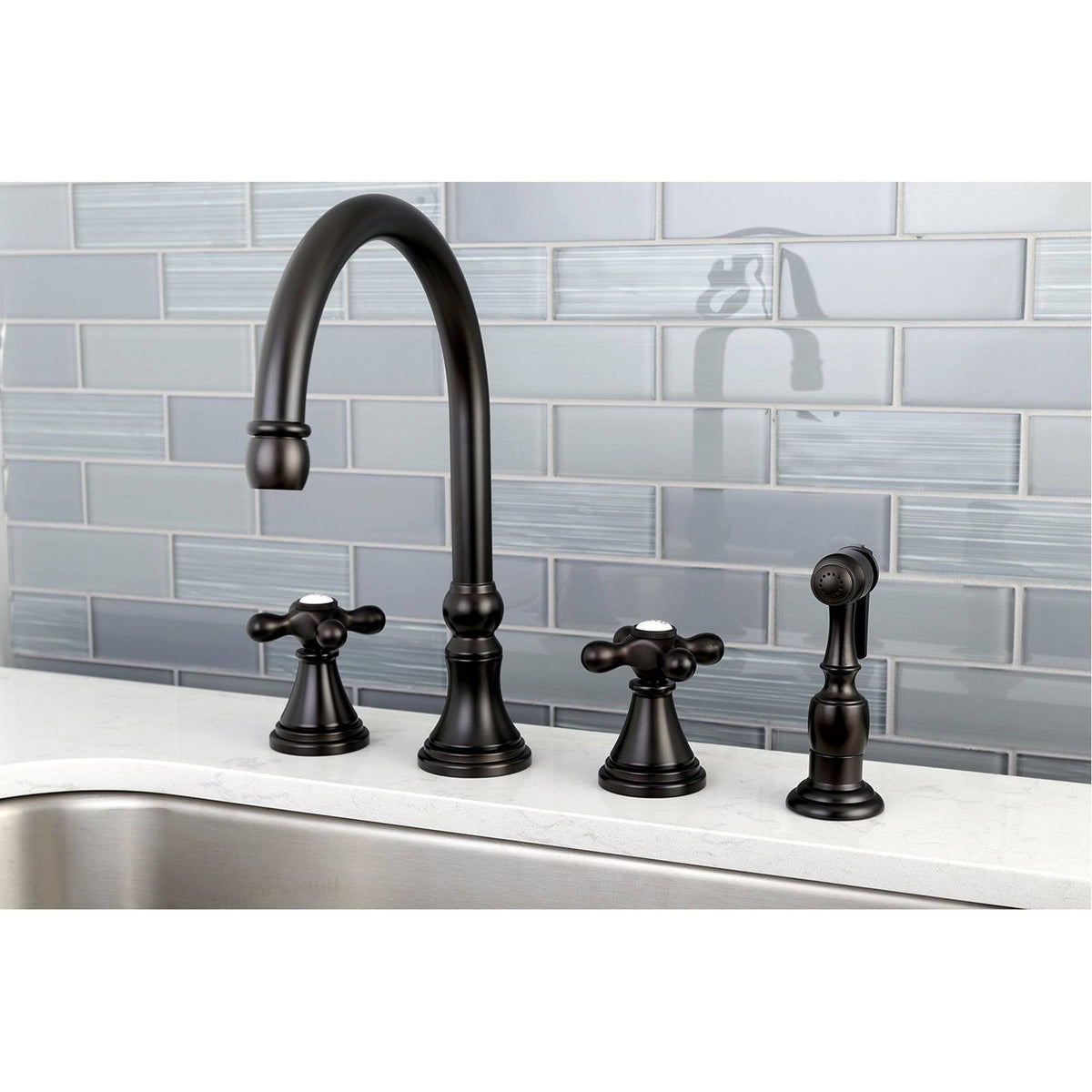 Oil Rubbed Bronze Deck Mount Kitchen Faucet with Brass Sprayer A27595