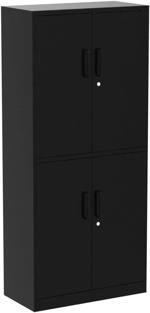 Black Metal Locking Storage Cabinet with 4 Doors and 2 Adjustable Shelves E8408