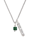 Silvertone Mini Green Four Leaf Clover Bar Charm Necklace, 23" Z4389
