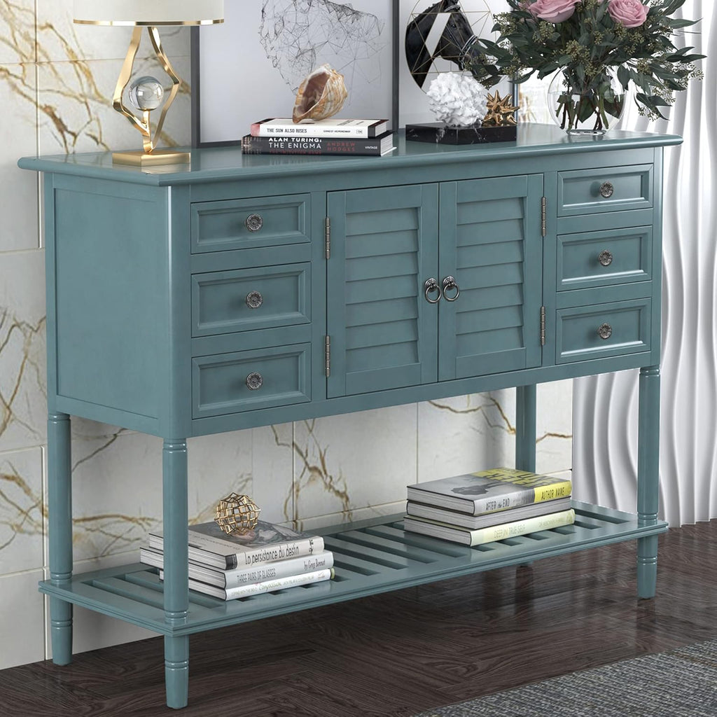 Light Green Wood Console Table with Drawers & Open Shelf Y652357