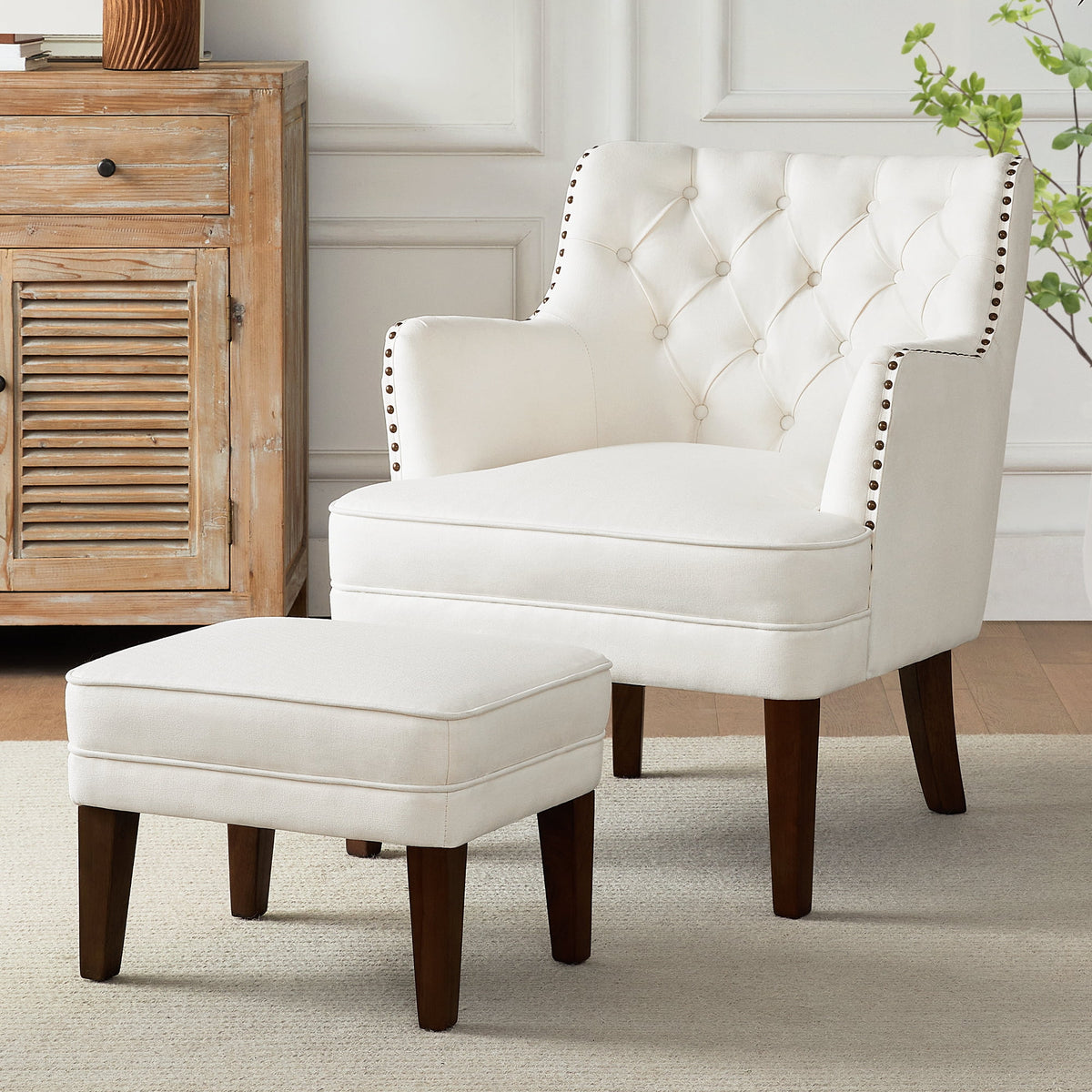 Upholstered Tufted Accent Chair with Ottoman Set B61975