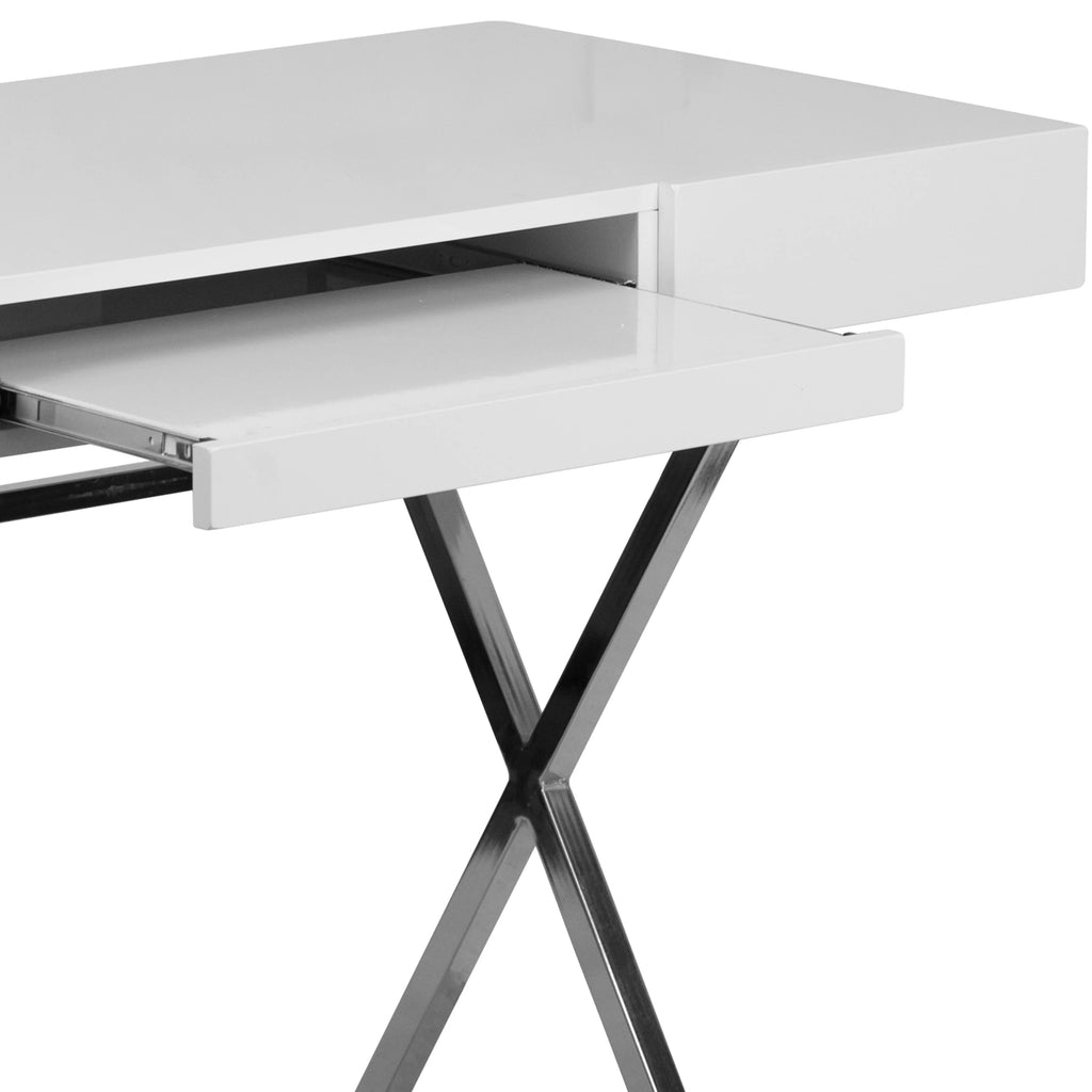 White Computer Desk with Keyboard Tray and Drawers Y697518