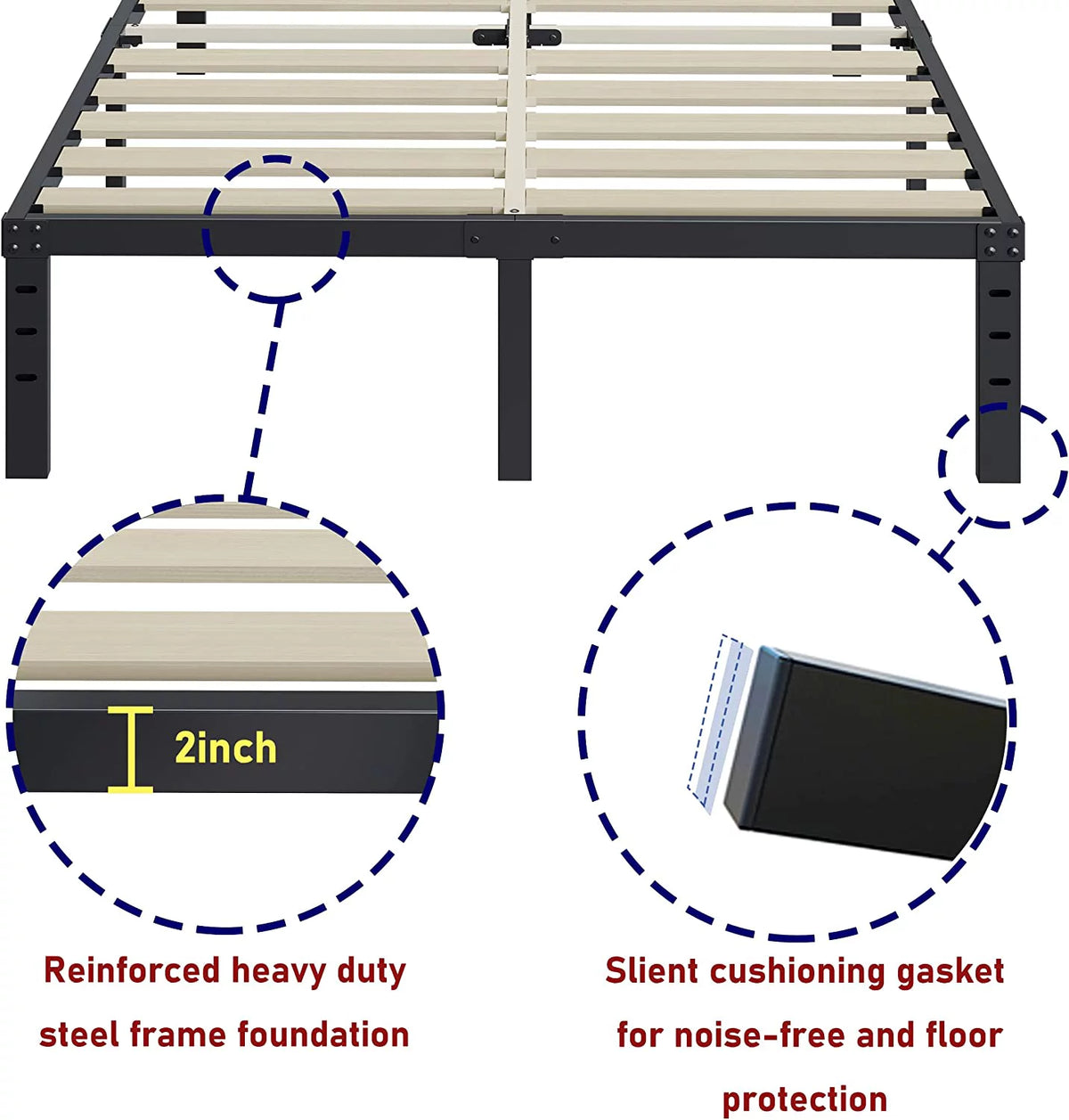 California King Bed Frame with Wood Slats and Underbed Storage X836