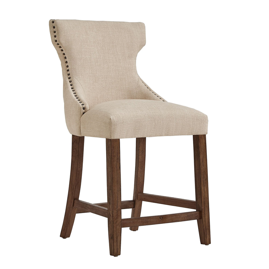 Beige Linen Upholstered Counter Height Stools, Set of 2 F9417