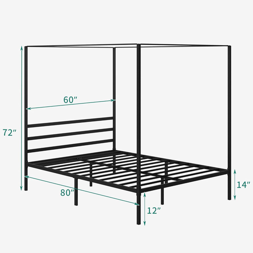 Queen Size Metal Canopy Bed Frame with Built-in Headboard Y398795