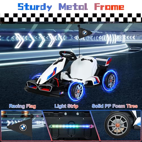 24V Electric Go Kart with Two 200W Motors, LED Lights, Adjustable Seat (White) B3334