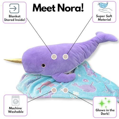 Shark Stuffed Animal with Blanket Inside 3-in-1 Pillow 29" Plush 60"x40" Glow-in-The-Dark Blanket V9873
