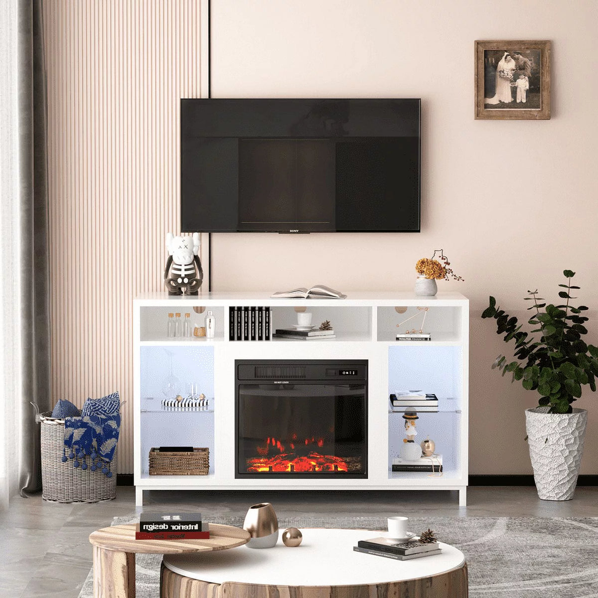47'' TV Stand with 18" Electric Fireplace U8045