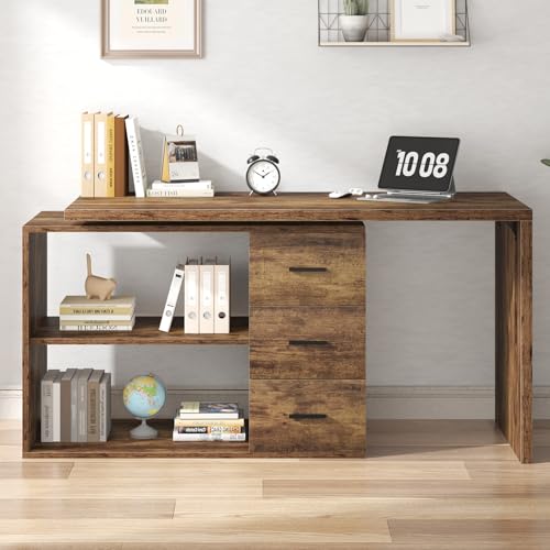 Black L Shaped Computer Desk with Drawers, 55 Inch V256739