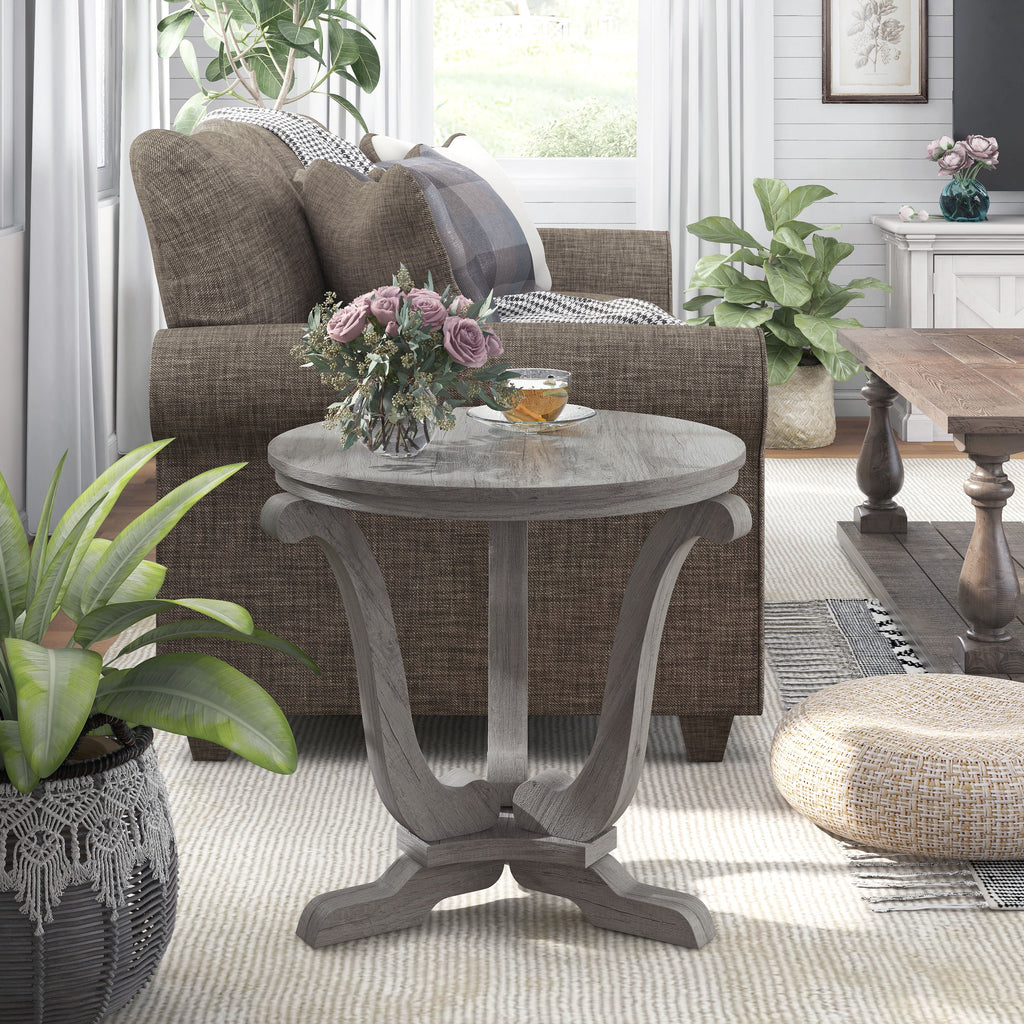 Round Wood Vintage Gray Oak End Table T84950