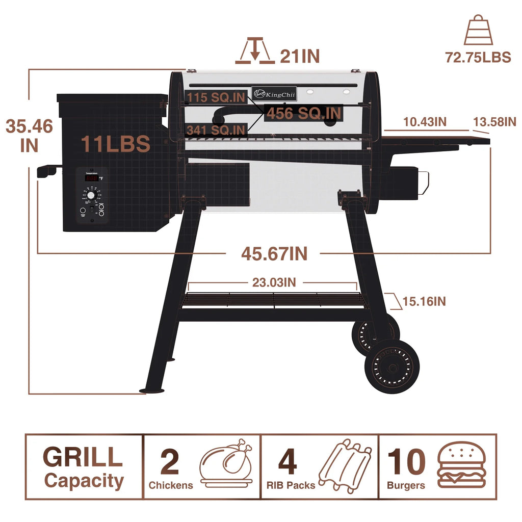 456 SQ.IN Pellet Grill Smoker with Side Shelf O606040