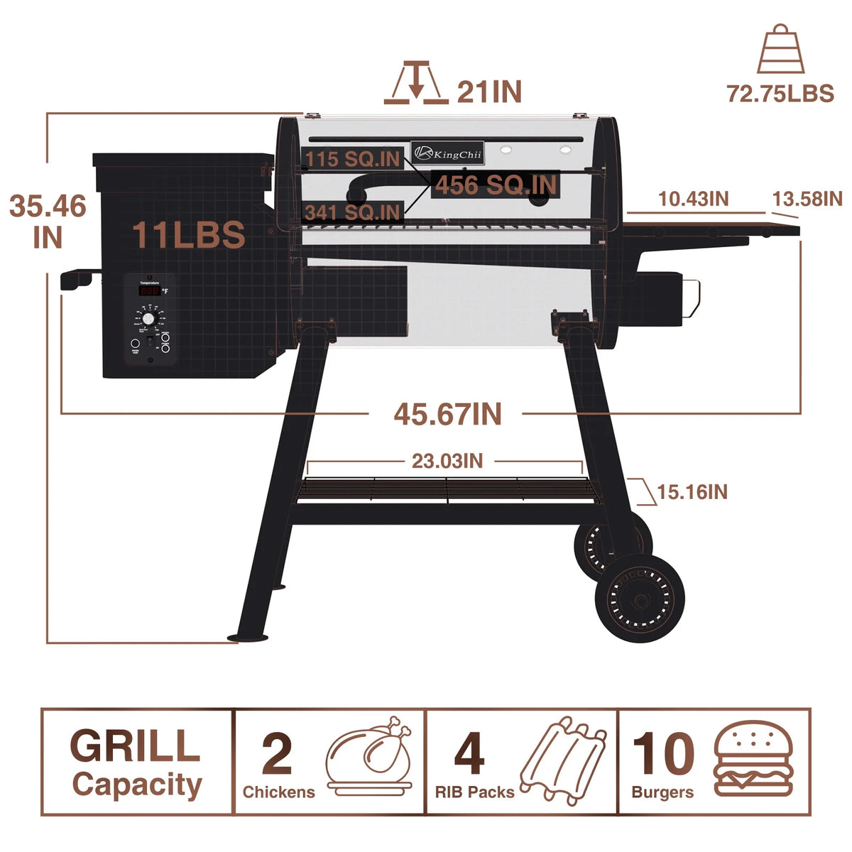 456 SQ.IN Pellet Grill Smoker with Side Shelf O606040