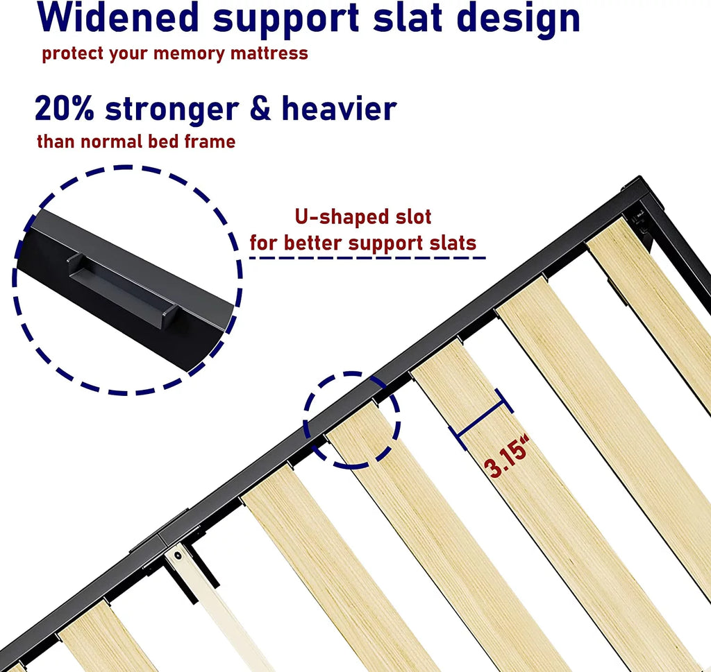 California King Bed Frame with Wood Slats and Underbed Storage X836