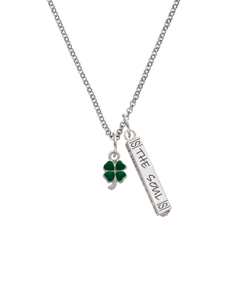 Silvertone Mini Green Four Leaf Clover Bar Charm Necklace, 23" Z4389