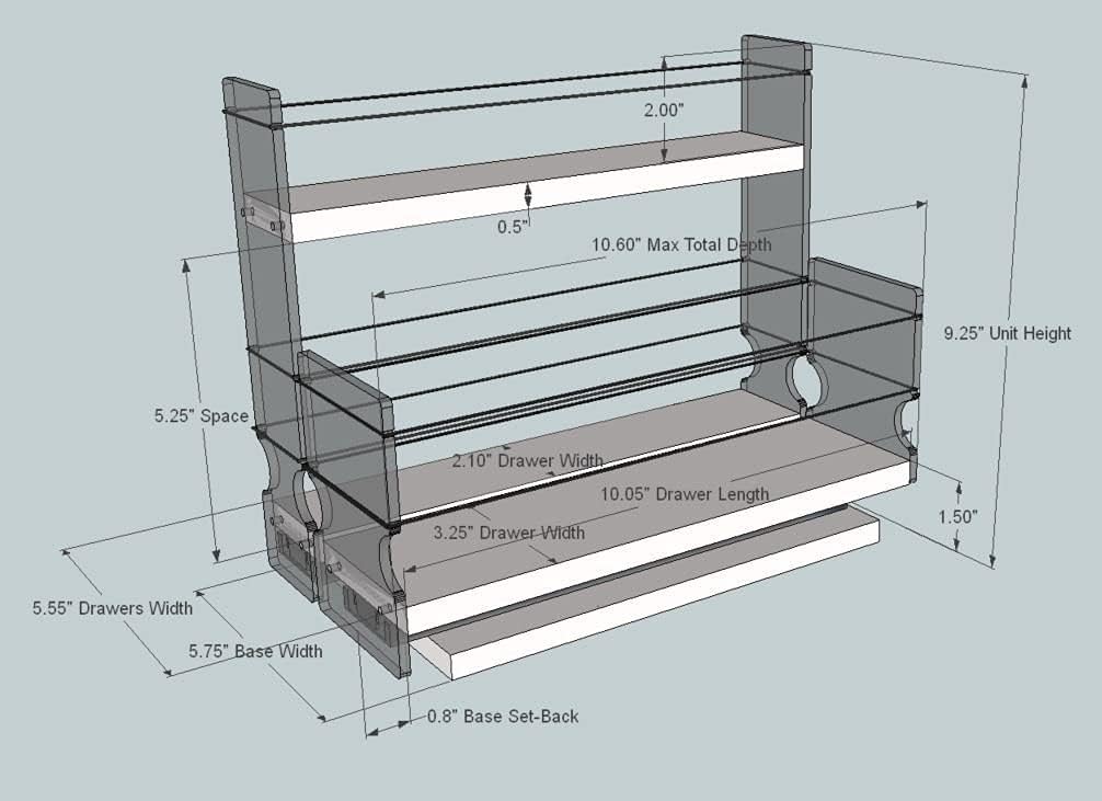 Combo 2 Tier Spice Rack Drawer and Storage Organizer Drawer Q9575