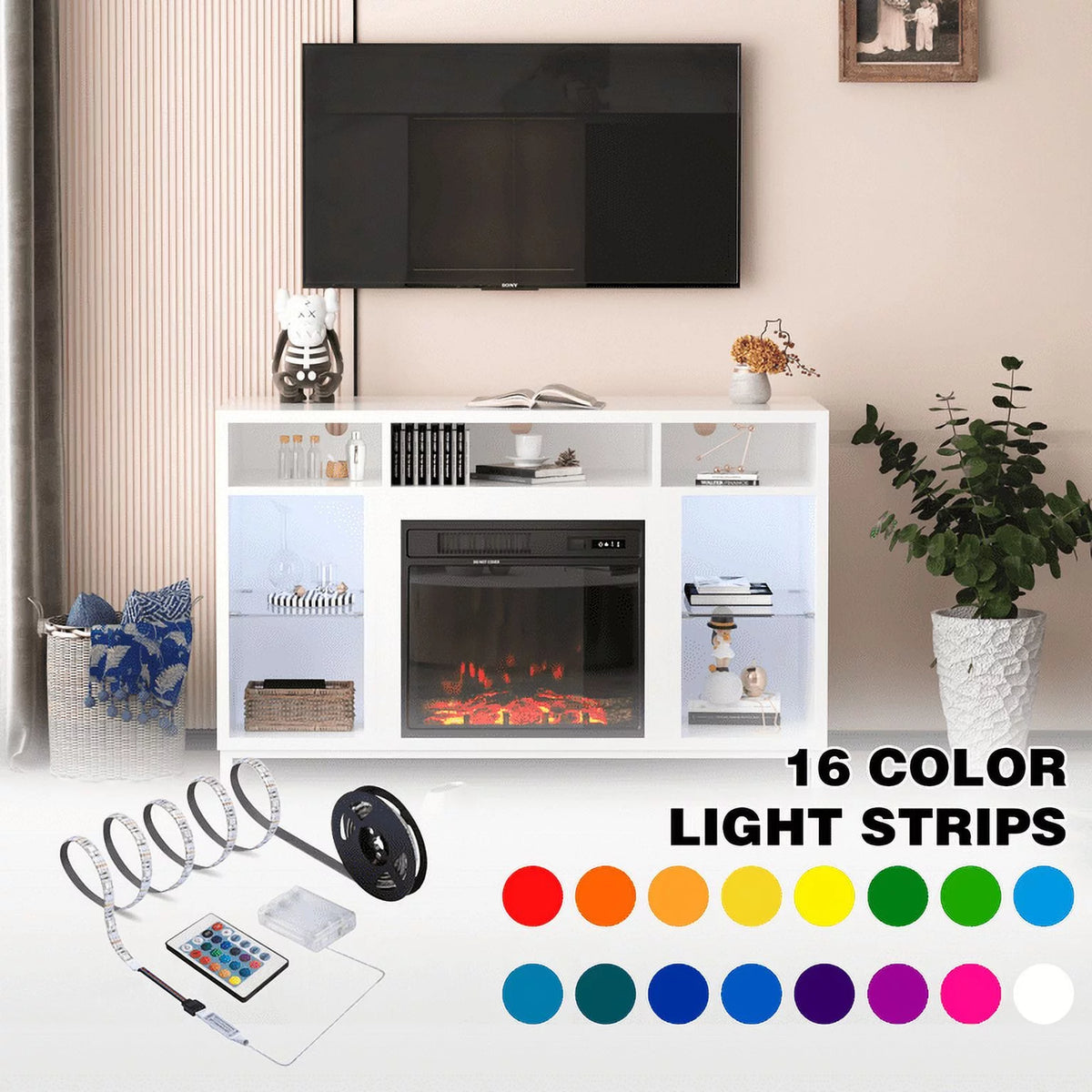 47'' TV Stand with 18" Electric Fireplace U8045